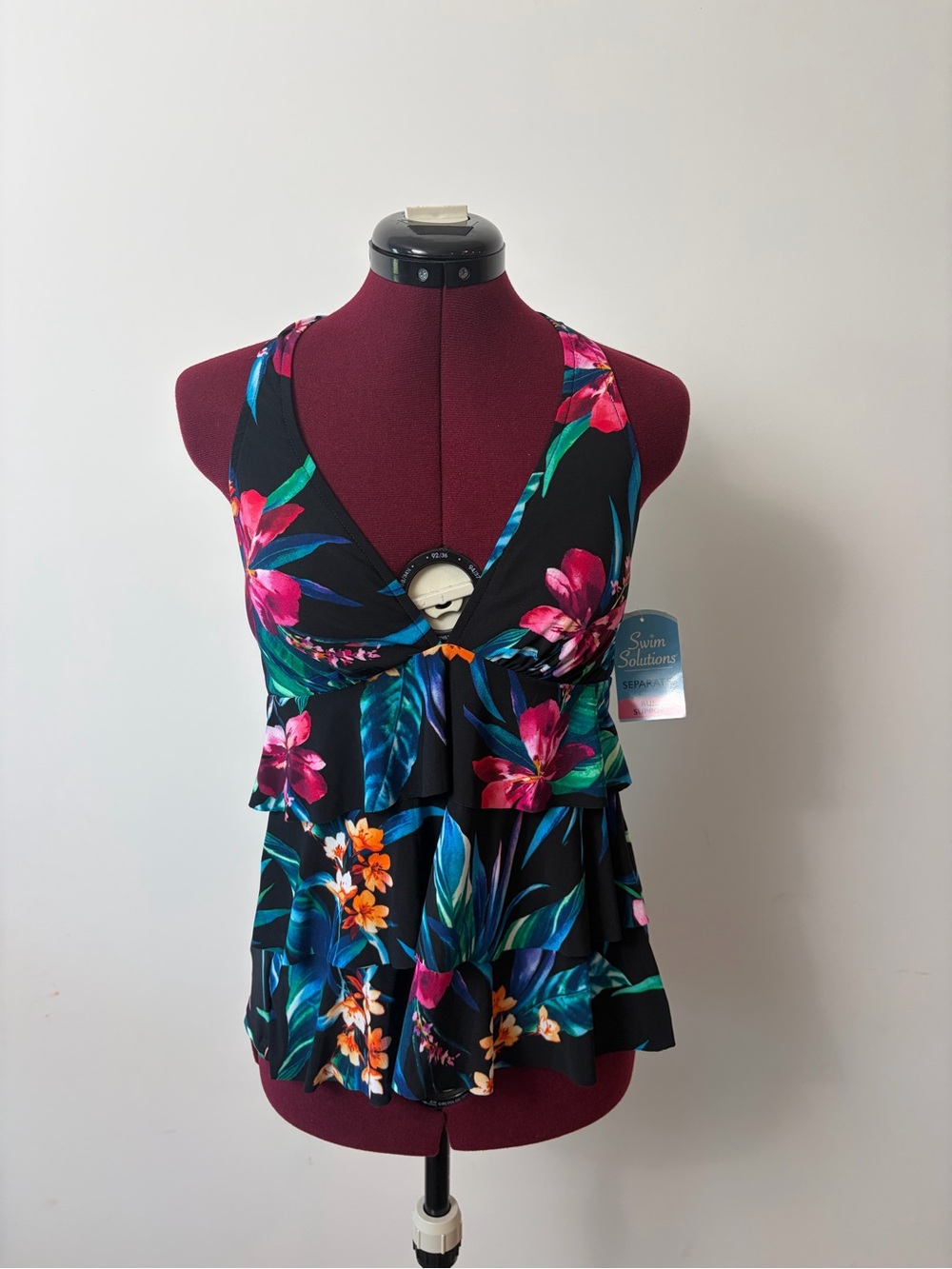 Swim Solutions Black Tankini with Multi-Color Trim
